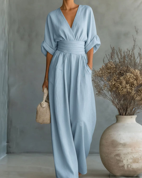Elegant V-Neck High-Waist Jumpsuit