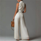 ESSENTIAL – WHITE PLEATED CHIFFON JUMPSUIT