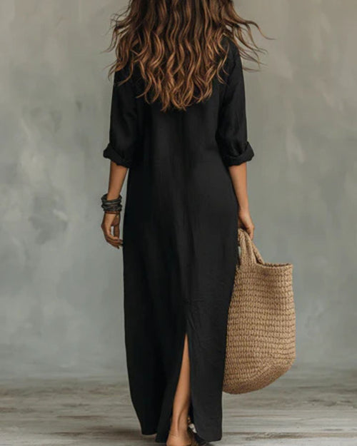 CELESTE ELEGANT SPLIT-FRONT MAXI SHIRT DRESS
