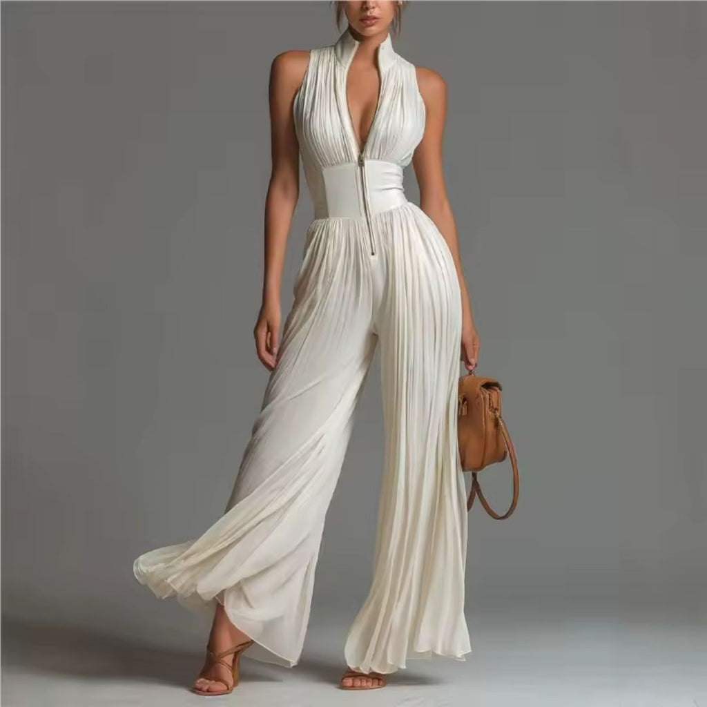 ESSENTIAL – WHITE PLEATED CHIFFON JUMPSUIT