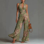 PLEATED FLORAL CHIFFON JUMPSUIT