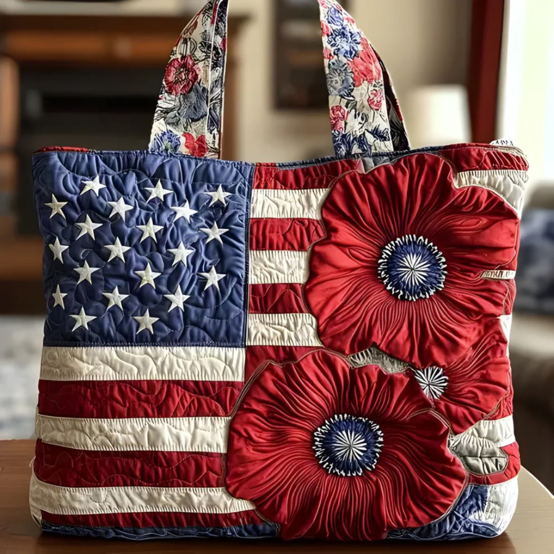 FLORAL PATCHWORK QUILTED TOTE BAG