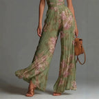 PLEATED FLORAL CHIFFON JUMPSUIT
