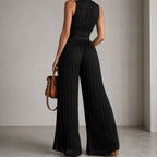 ELEGANT BLACK PLEATED CHIFFON JUMPSUIT