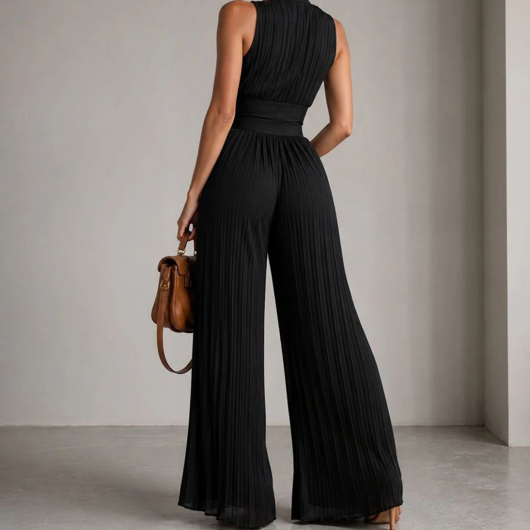ELEGANT BLACK PLEATED CHIFFON JUMPSUIT