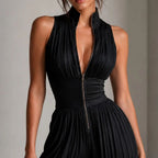 ELEGANT BLACK PLEATED CHIFFON JUMPSUIT