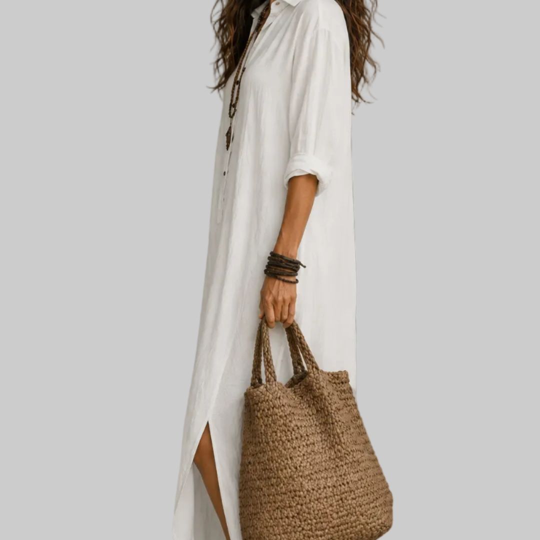 Celeste Elegant Split-Front Maxi Shirt Dress