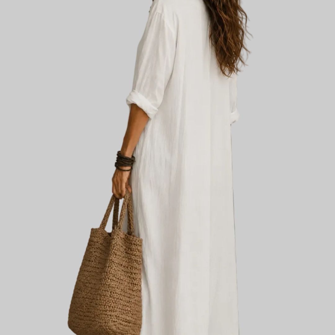 Celeste Elegant Split-Front Maxi Shirt Dress